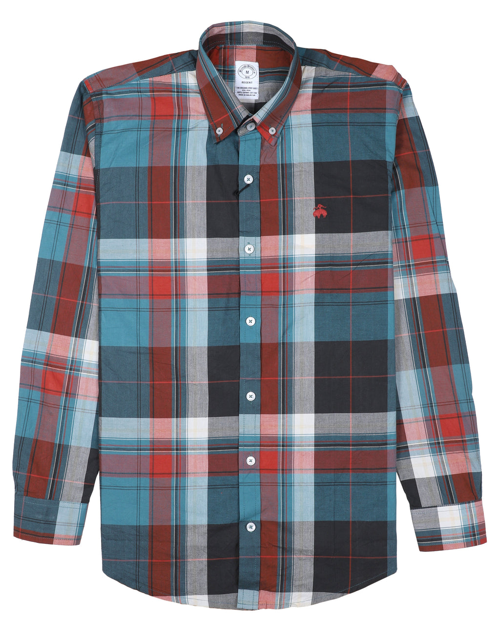 BROOKS BROTHERS Celestial Teal Tailored Fit Long Sleeve Plaid Shirt