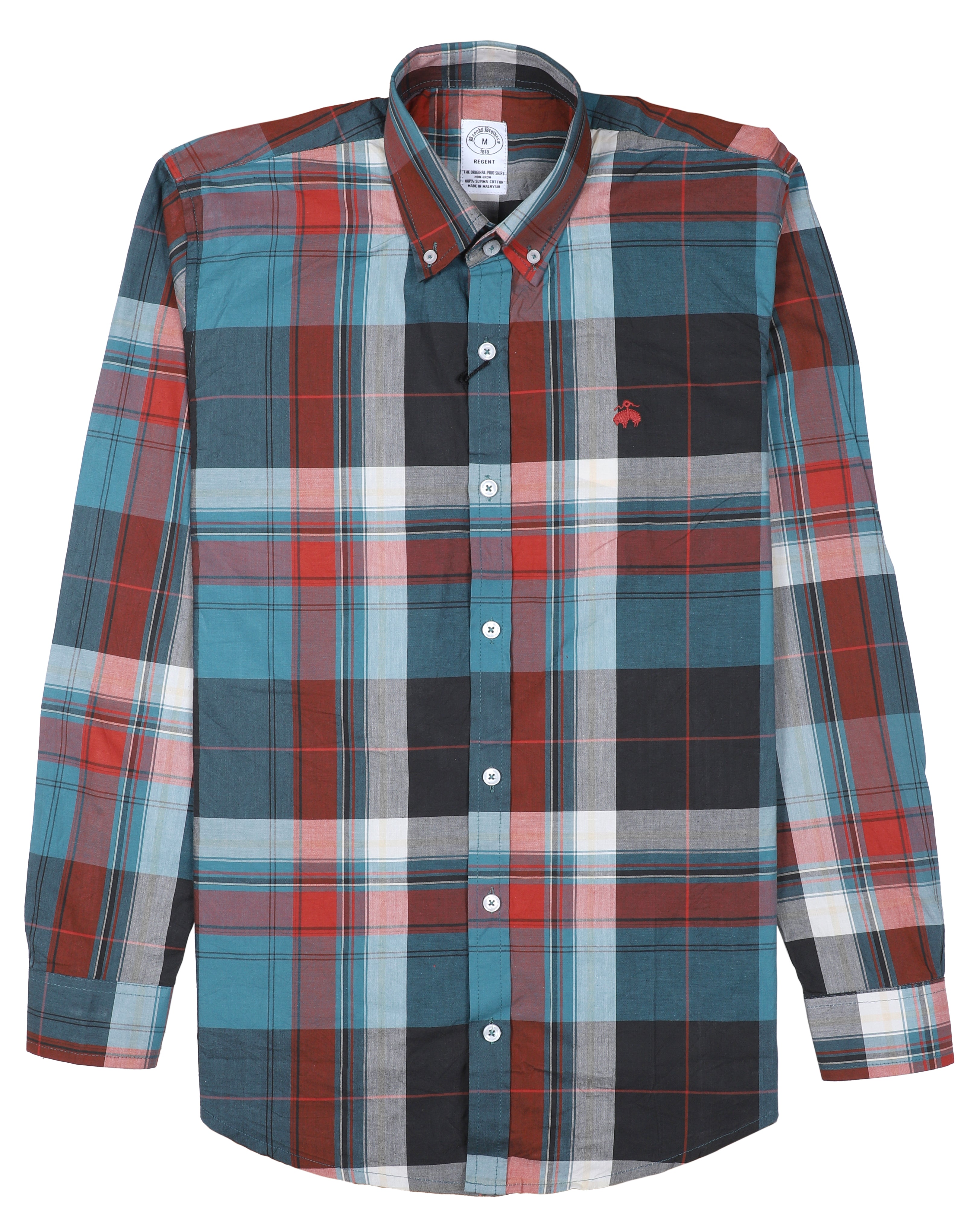 BROOKS BROTHERS Celestial Teal Tailored Fit Long Sleeve Plaid Shirt