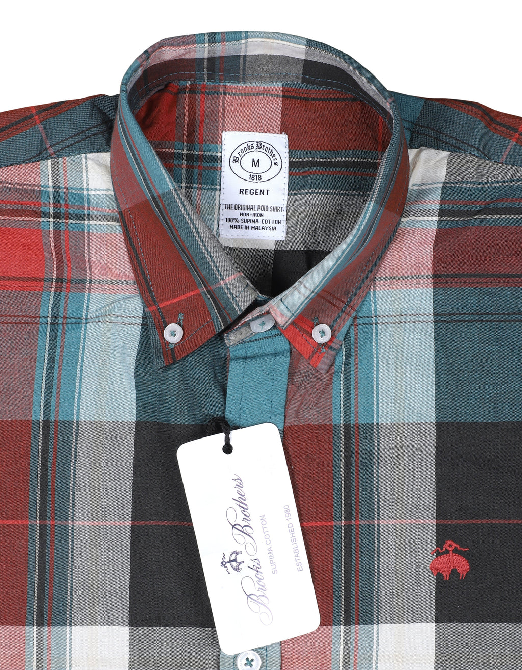 BROOKS BROTHERS Celestial Teal Tailored Fit Long Sleeve Plaid Shirt