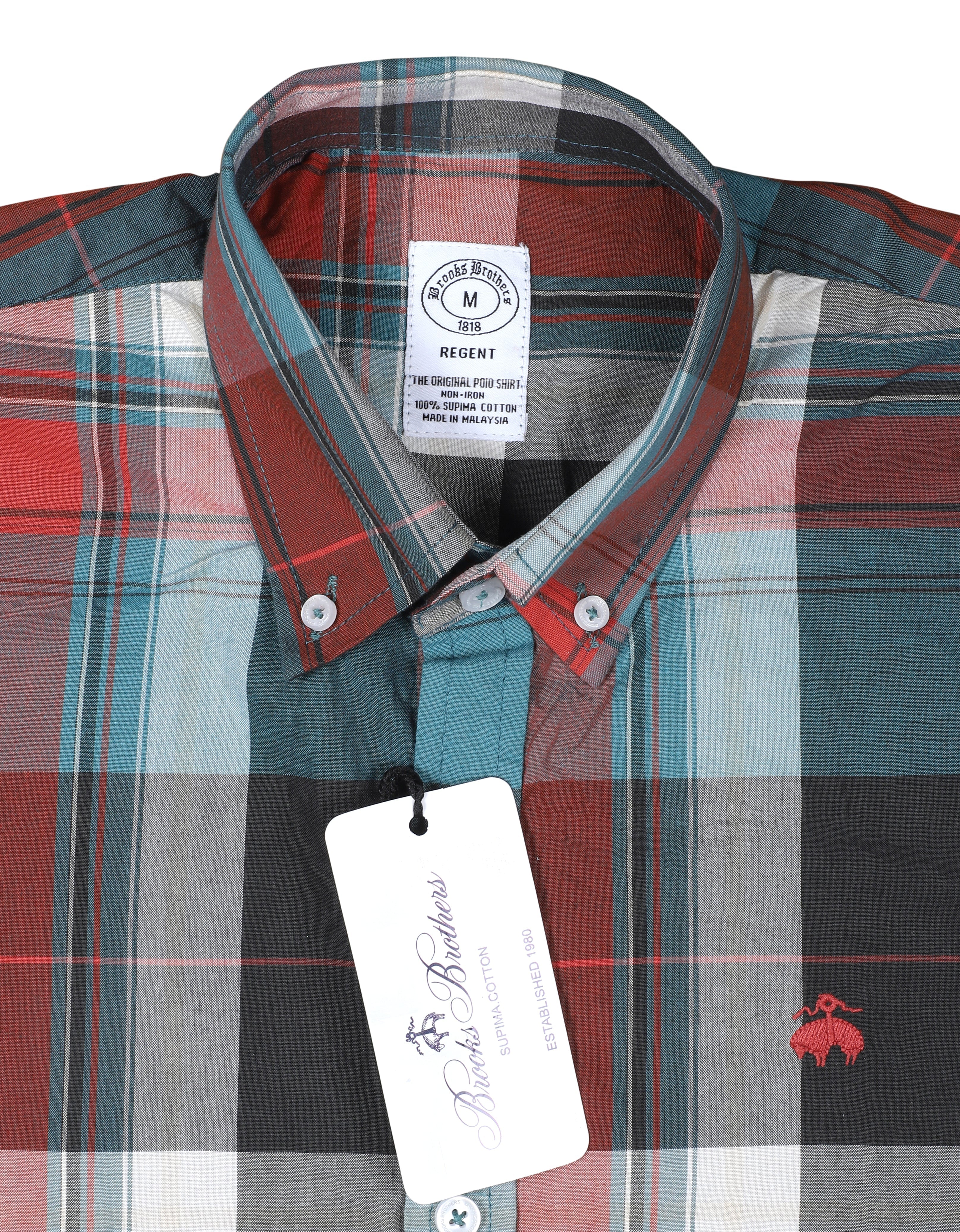 BROOKS BROTHERS Celestial Teal Tailored Fit Long Sleeve Plaid Shirt