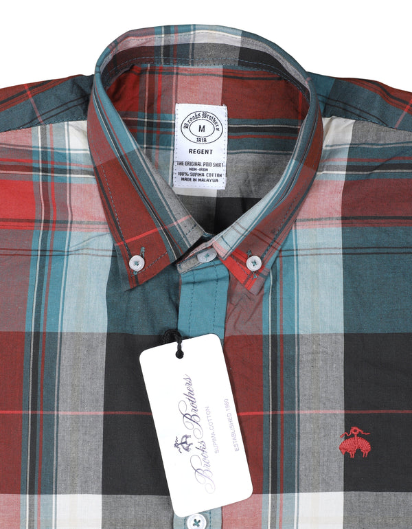 BROOKS BROTHERS Celestial Teal Tailored Fit Long Sleeve Plaid Shirt