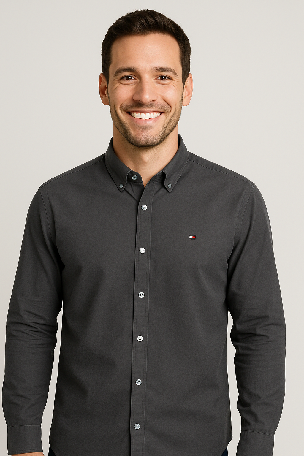 TOMMY HILFIGER Shadow Slate Classic Fit Long Sleeve Button-Up Shirt