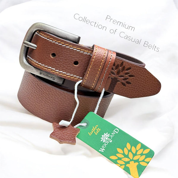 WOODLAND Premium Casual Leather Belt with Tree Embossing