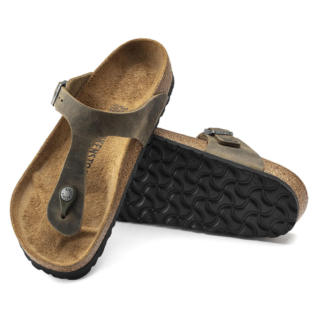 BIRKENSTOCK Moss Olive Oiled Leather Gizeh Sandals