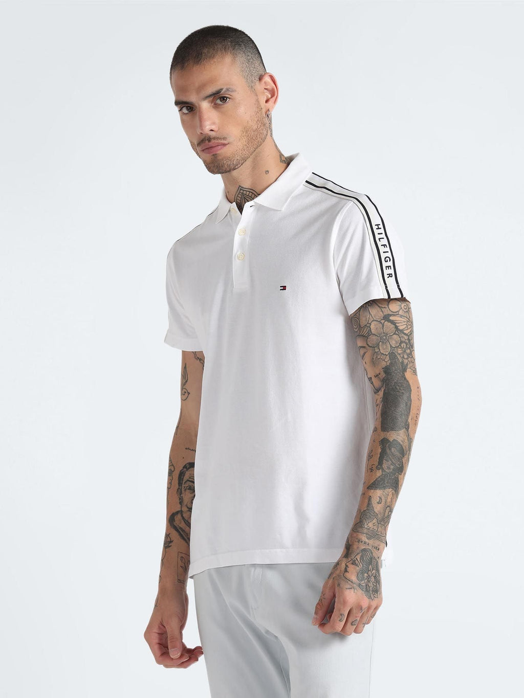 TOMMY HILFIGER Cloud White Classic Fit Stripe Detail Polo Shirt