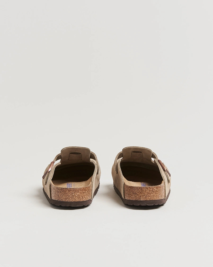 BIRKENSTOCK Faded Khaki Luxe Suede Leather Soft Footbed Clogs
