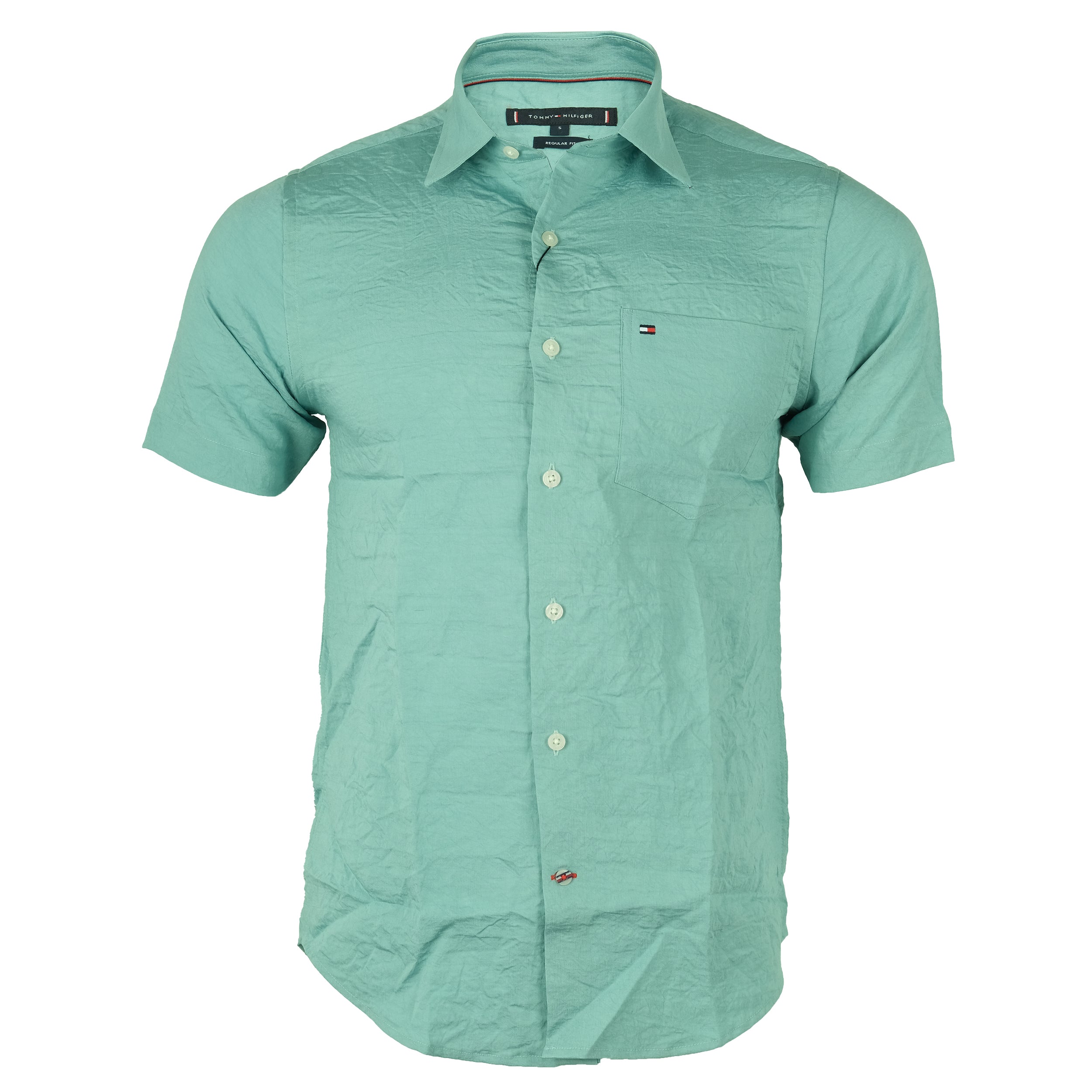 TOMMY HILFIGER Tranquil Teal Classic Fit Short Sleeve Button-Up Shirt