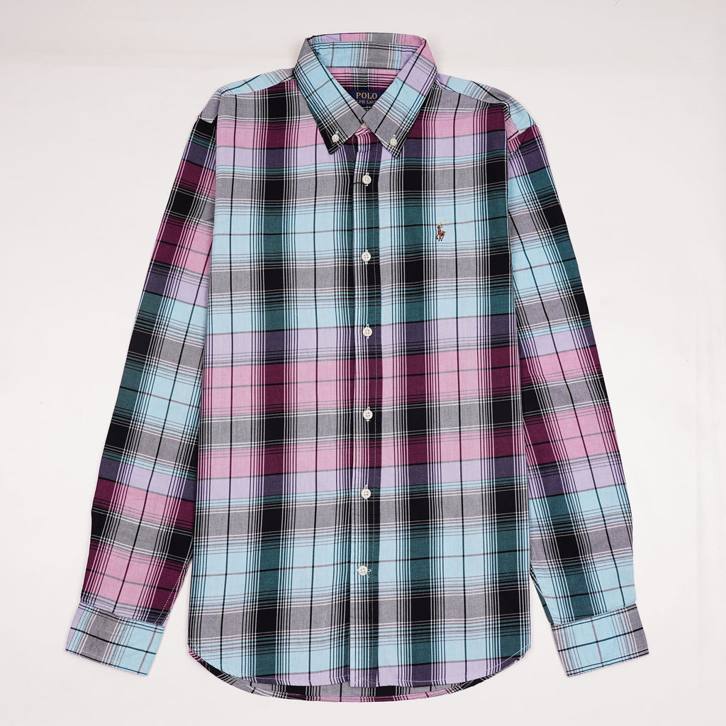 POLO RALPH LAUREN Radiant Indigo Tailored Fit Long Sleeve Gingham Shirt