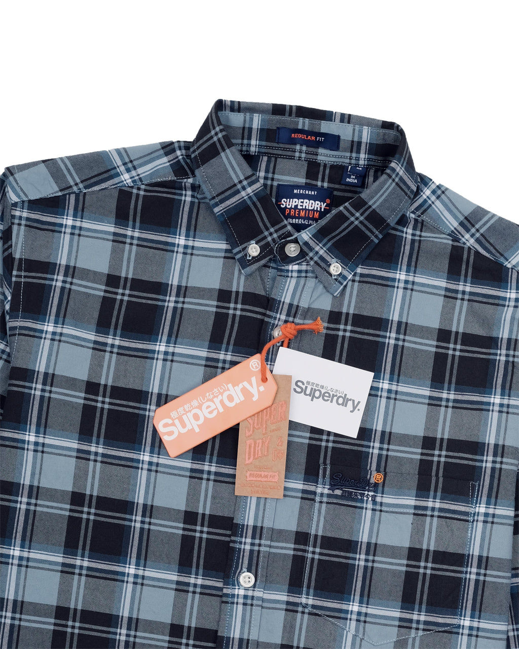 SUPERDRY Midnight Slate Checked Flannel Classic Fit Long Sleeve Shirt