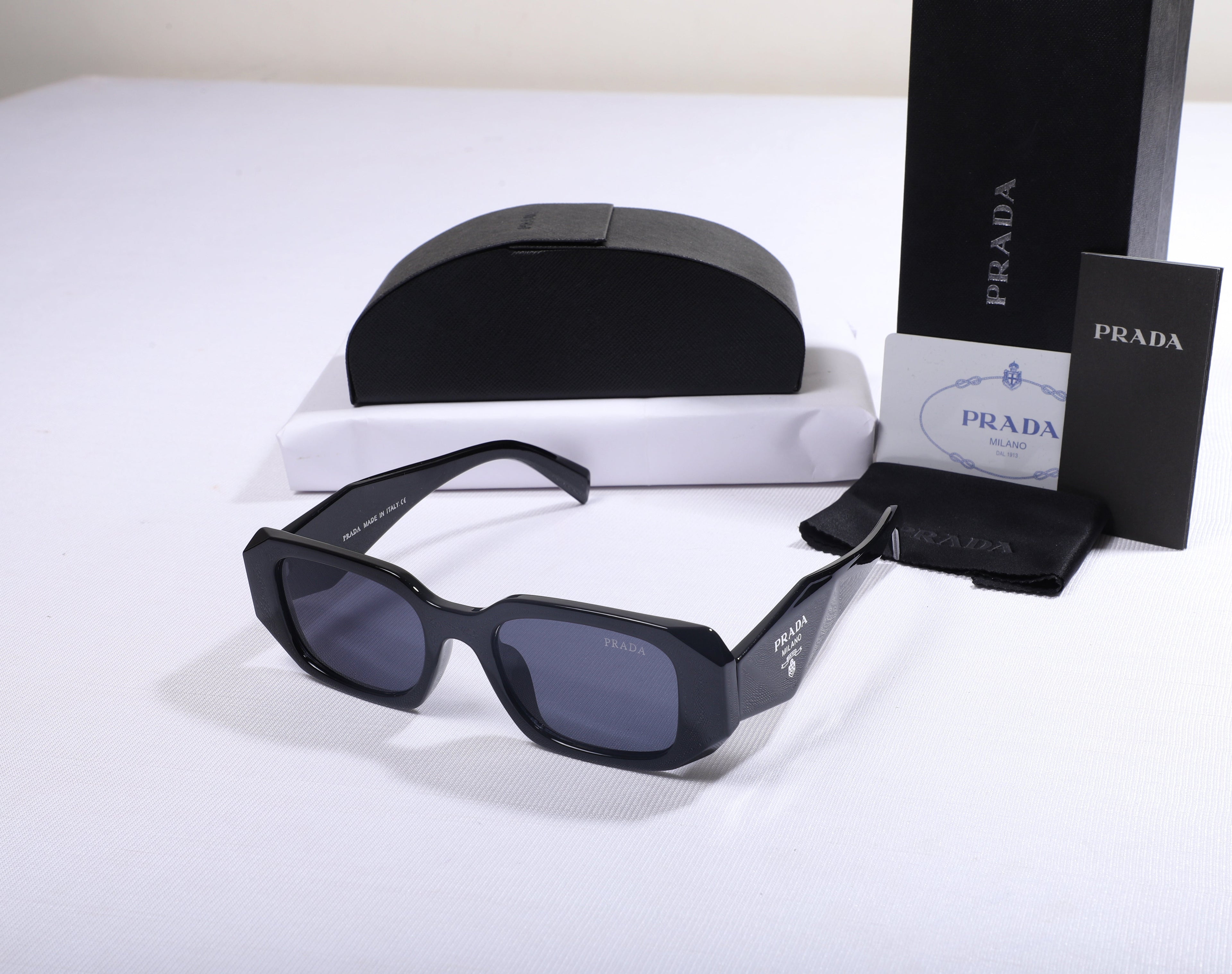 PRADA Oversized Geometric Sunglasses with Case