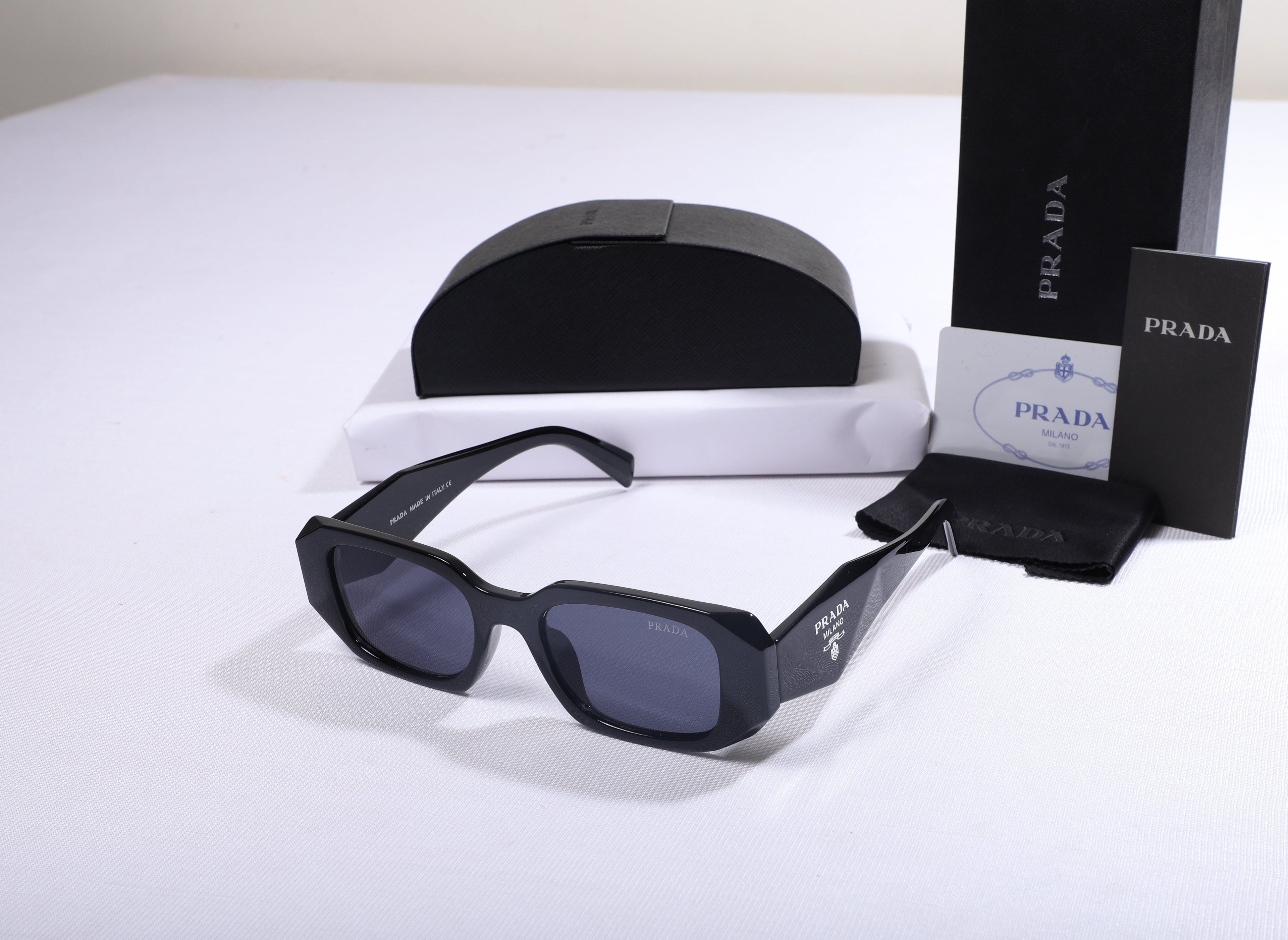 PRADA Obsidian Mist Bold Frame Oversized Sunglasses with Case