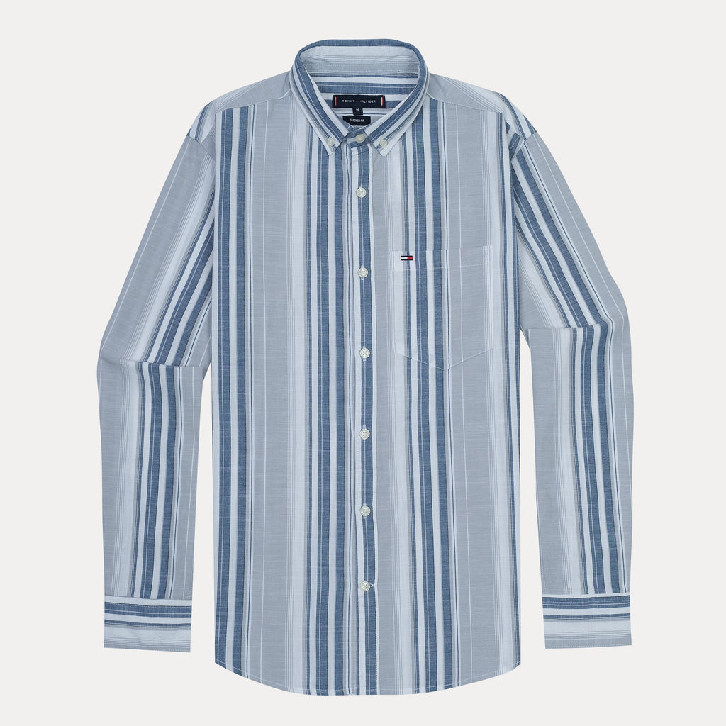TOMMY HILFIGER Celestial Slate Tailored Fit Long Sleeve Button-Up Shirt
