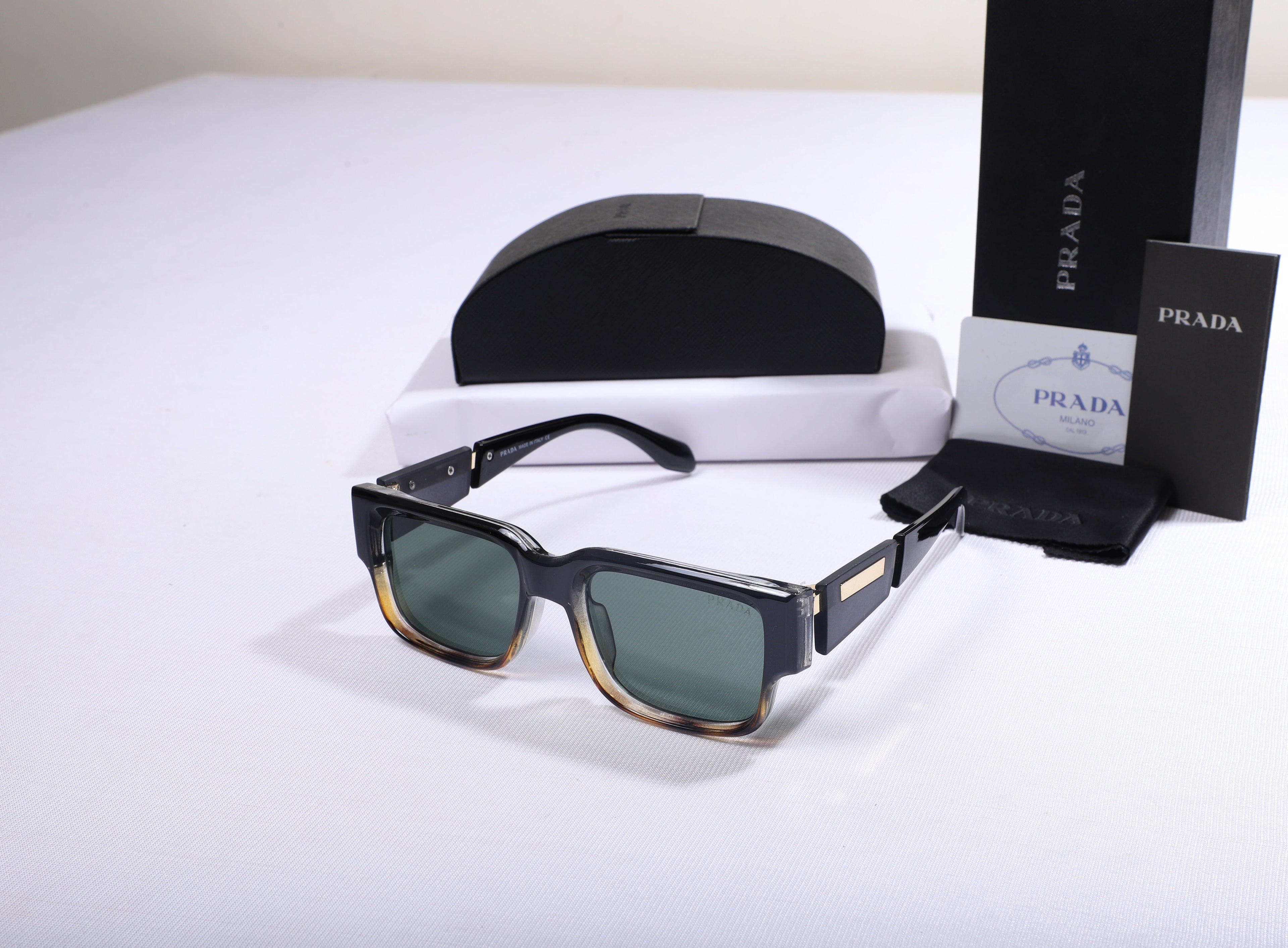PRADA Oversized Square Sunglasses with Green Lenses