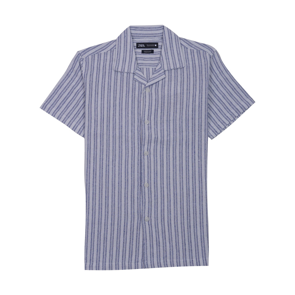 ZARA Serene Azure Tailored Fit Short Sleeve Button-Up Shirt