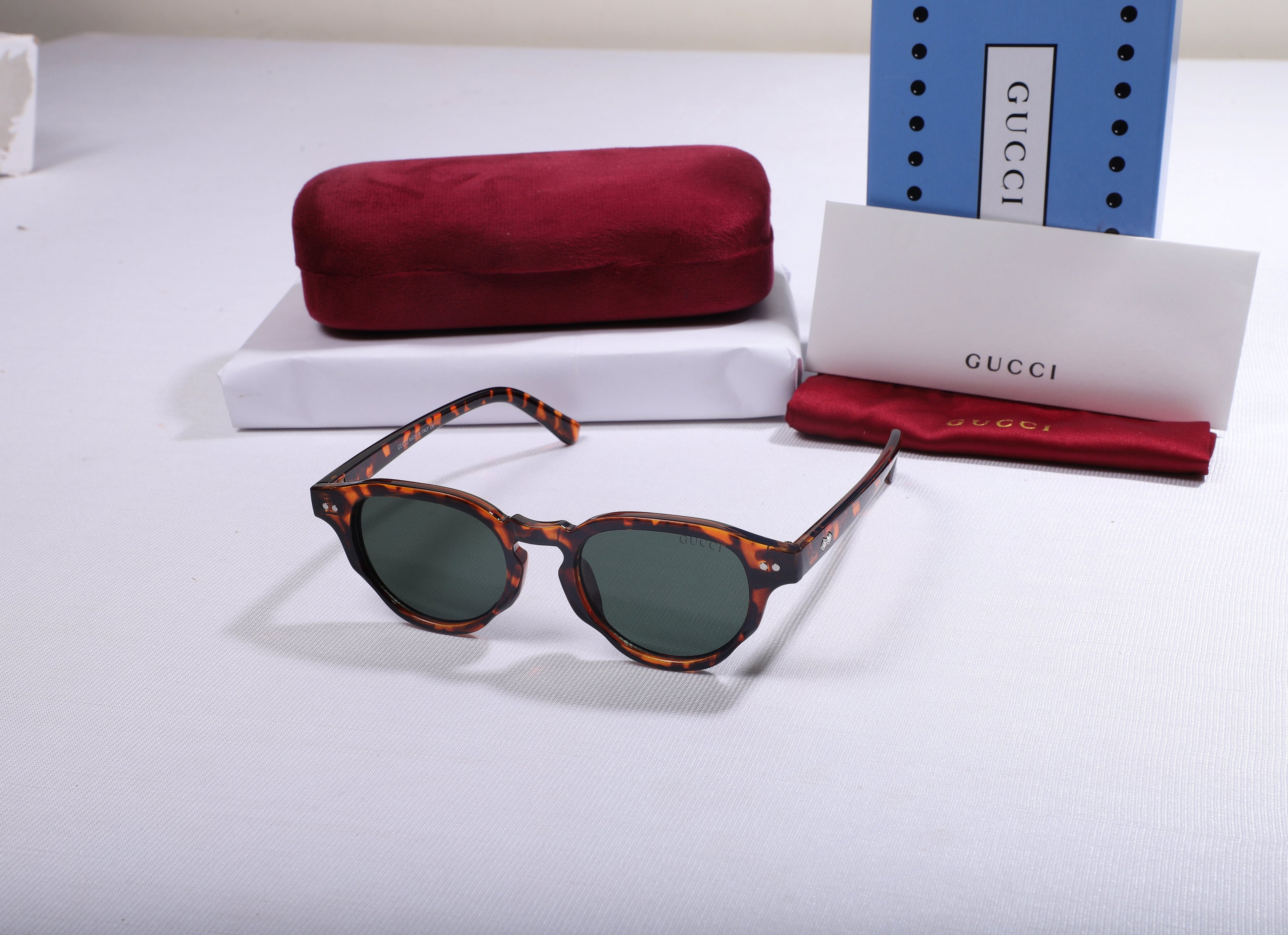 GUCCI Ember Maple Luxe Round Sunglasses with Verdant Lenses