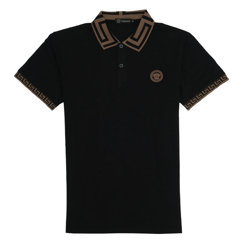 VERSACE Midnight Obsidian Slim Fit Contrast Collar Polo Shirt