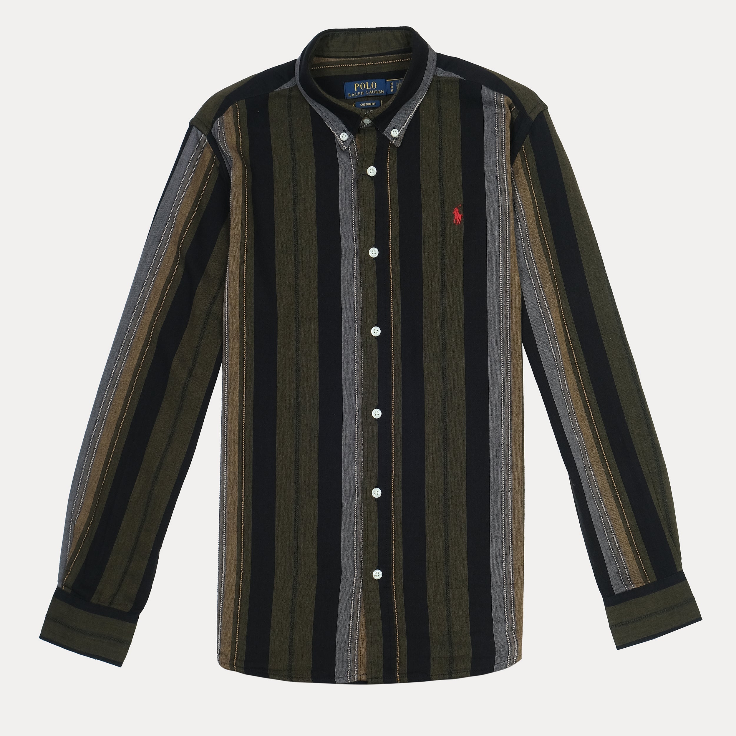 POLO RALPH LAUREN Enchanted Olive Tailored Fit Long Sleeve Striped Shirt