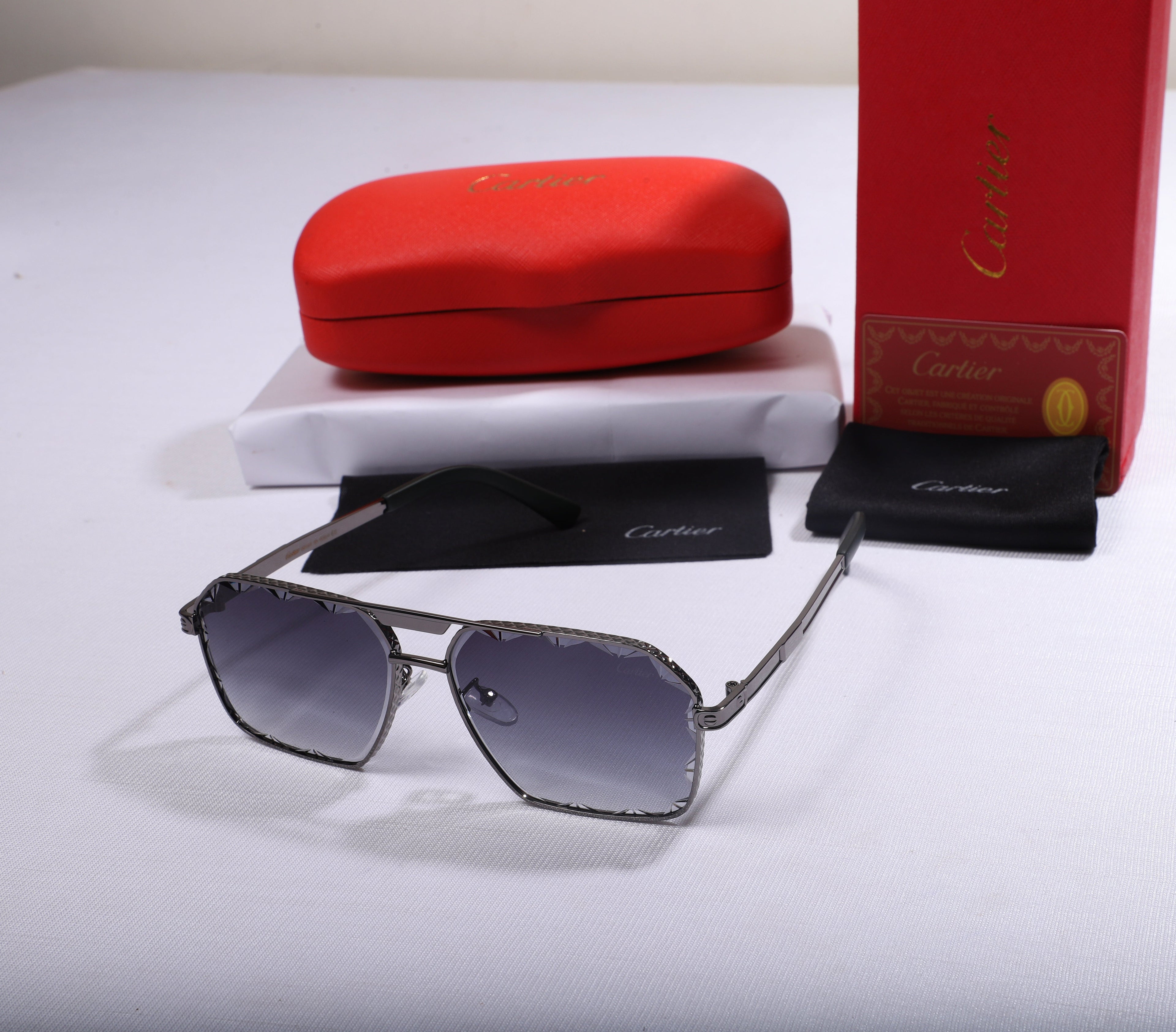 Cartier Luxury Silver Framed Gradient Sunglasses