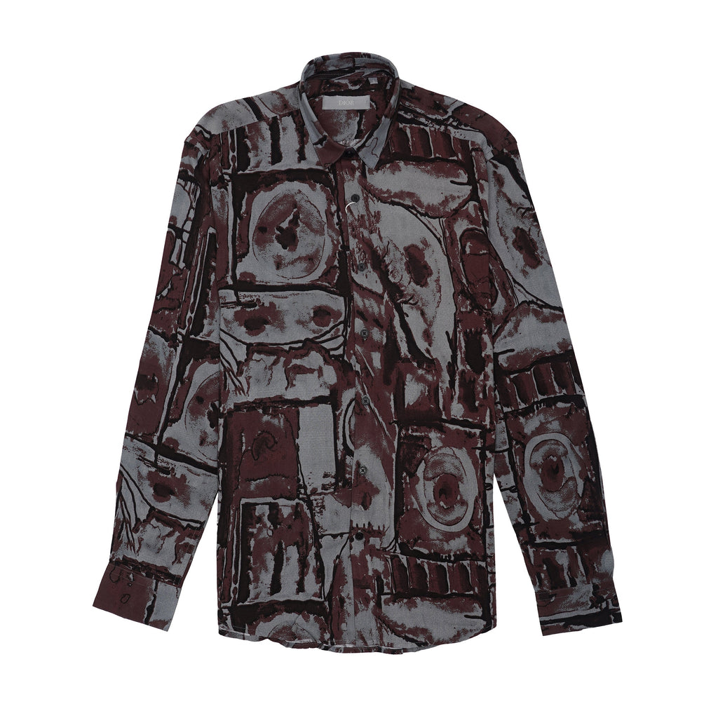 DIOR Seraphic Onyx Whisper Tailored Fit Long Sleeve Silk Shirt