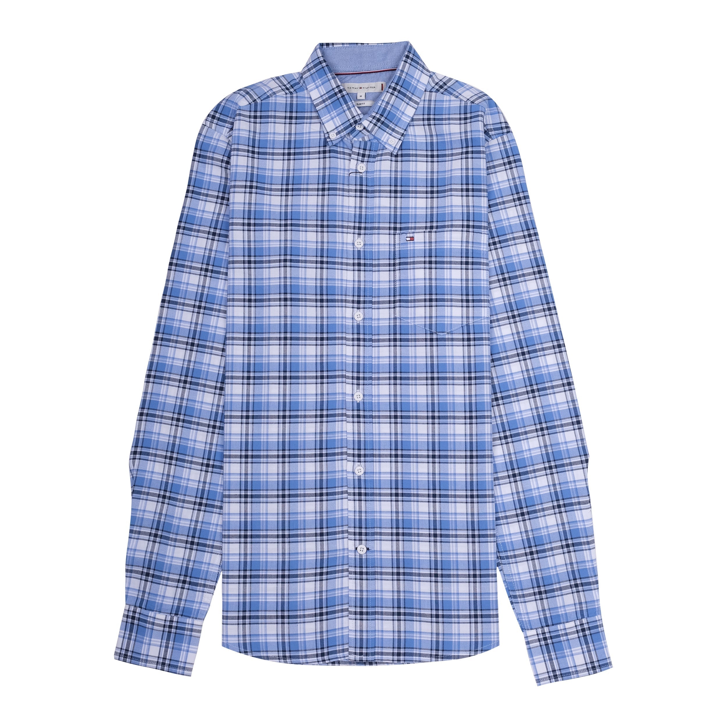 TOMMY HILFIGER Serene Azure Tailored Fit Long Sleeve Checked Shirt