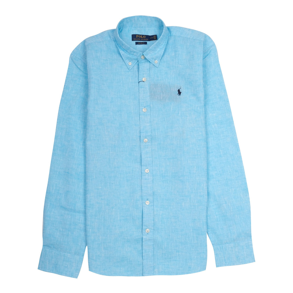 POLO RALPH LAUREN Tranquil Aqua Custom Fit Long Sleeve Linen Blend Shirt