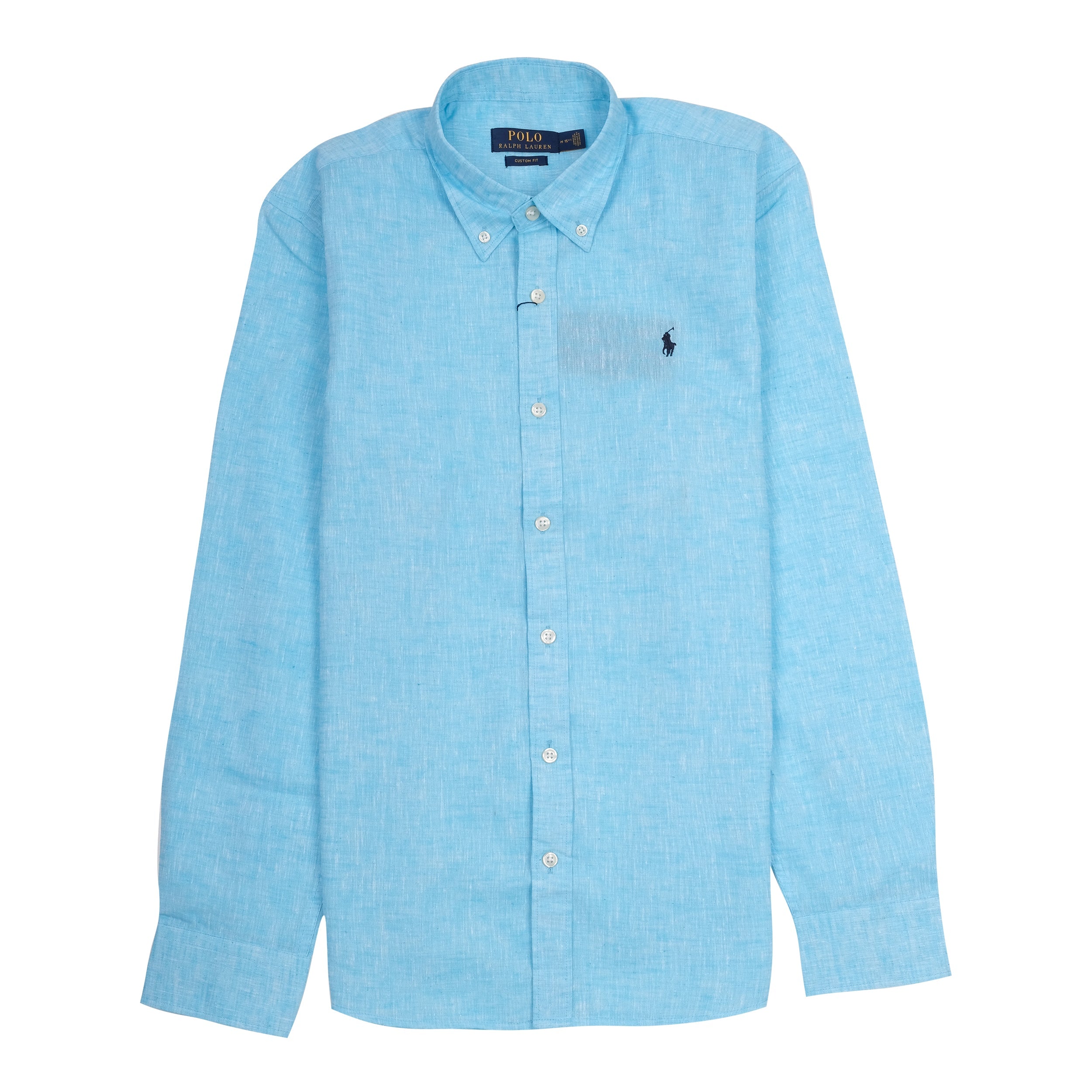 POLO RALPH LAUREN Tranquil Aqua Custom Fit Long Sleeve Linen Blend Shirt