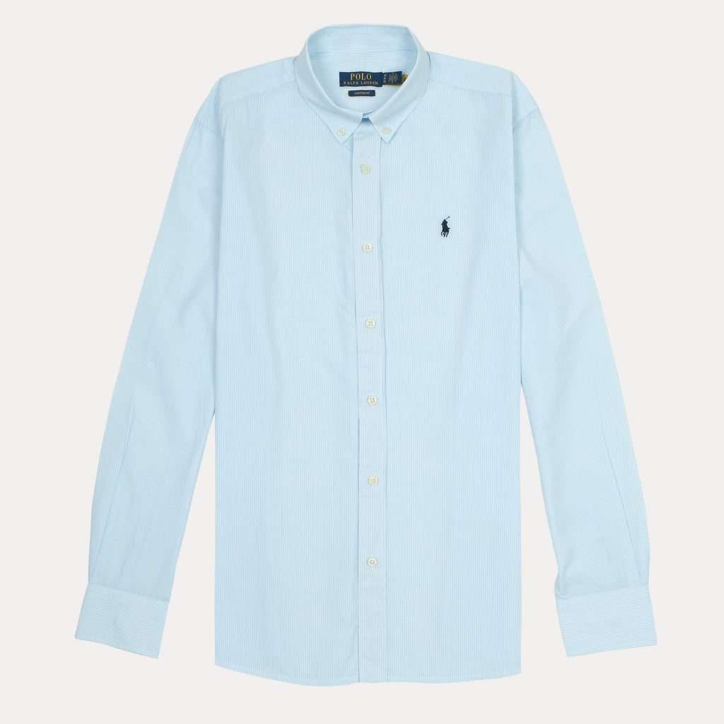 POLO RALPH LAUREN Serene Azure Tailored Fit Long Sleeve Striped Dress Shirt