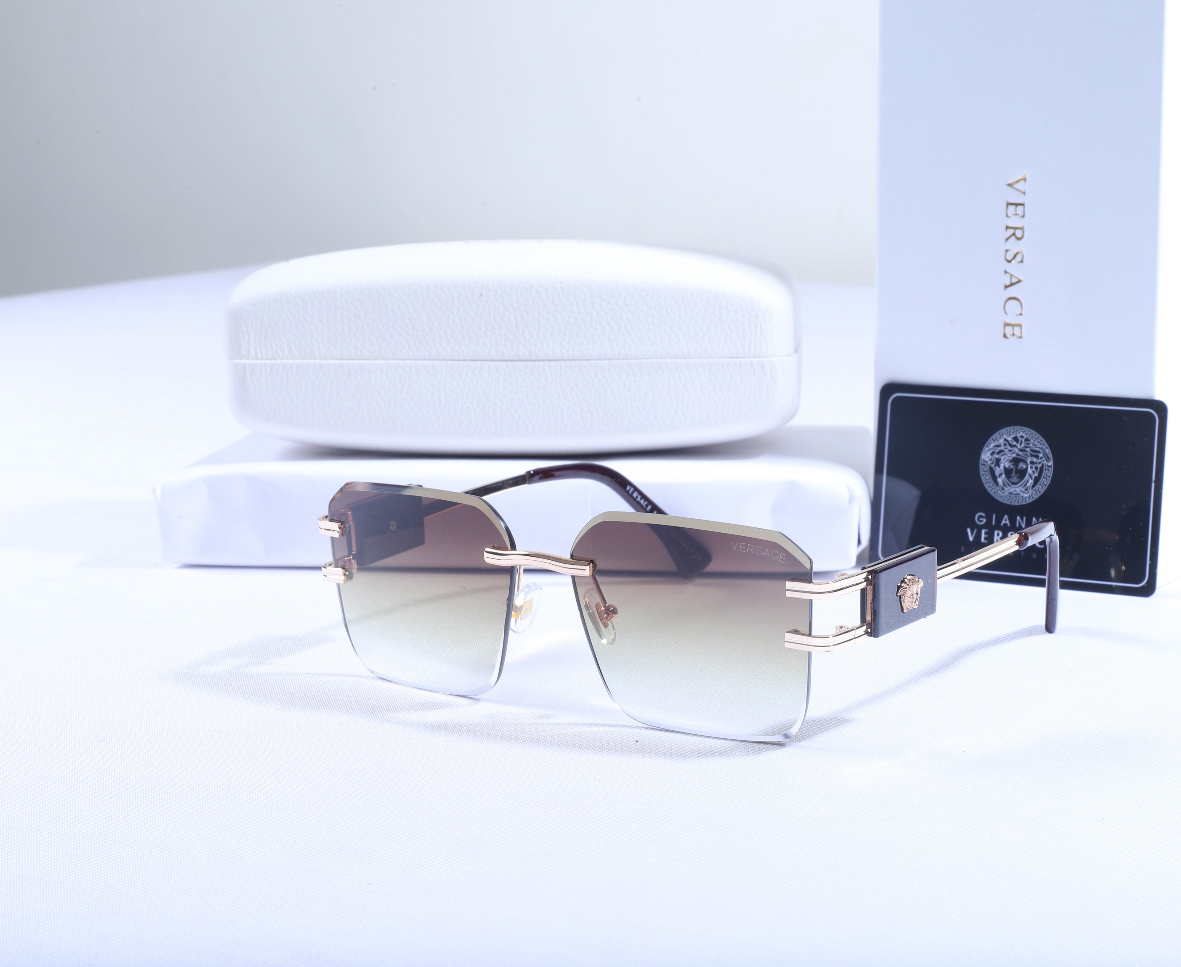 VERSACE Glimmering Amber Luxe Square Frame Sunglasses