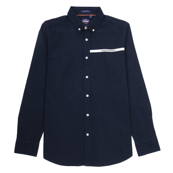 SUPERDRY Deep Sea Navy Regular Fit Button-Up Shirt with Logo
