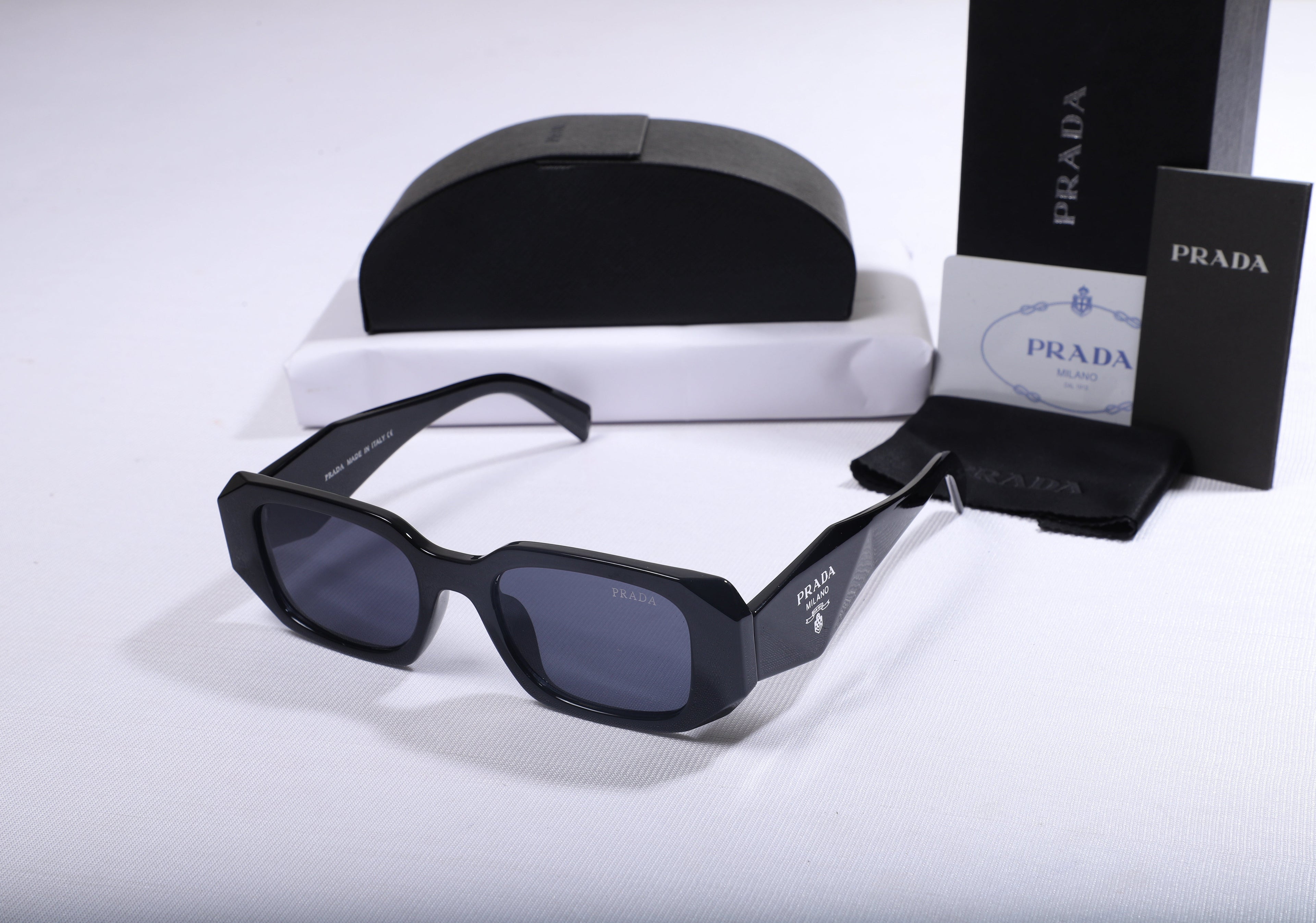 PRADA Hexagonal Frame Sunglasses with Case and Accessories