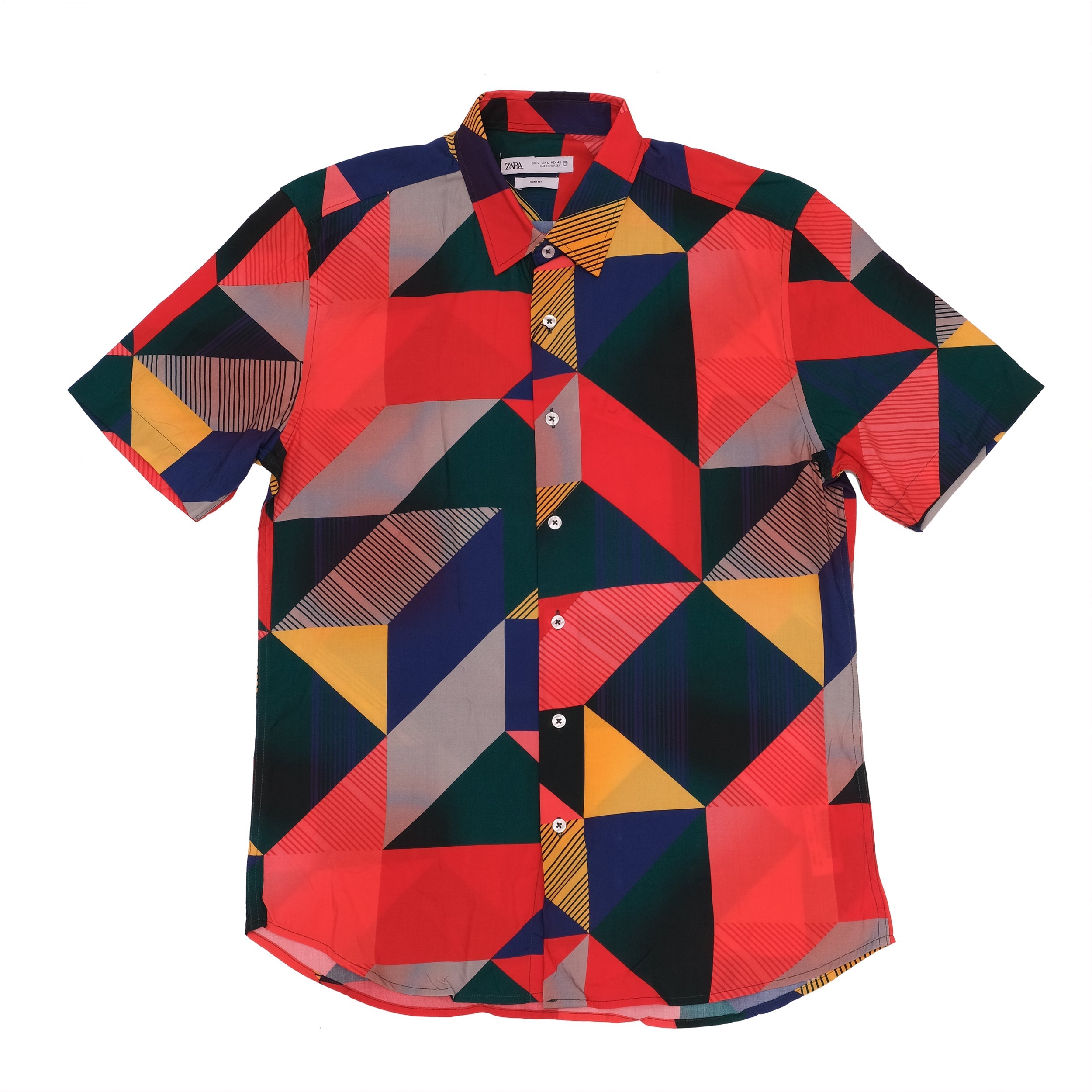 ZARA Vibrant Mosaic Slim Fit Short Sleeve Shirt