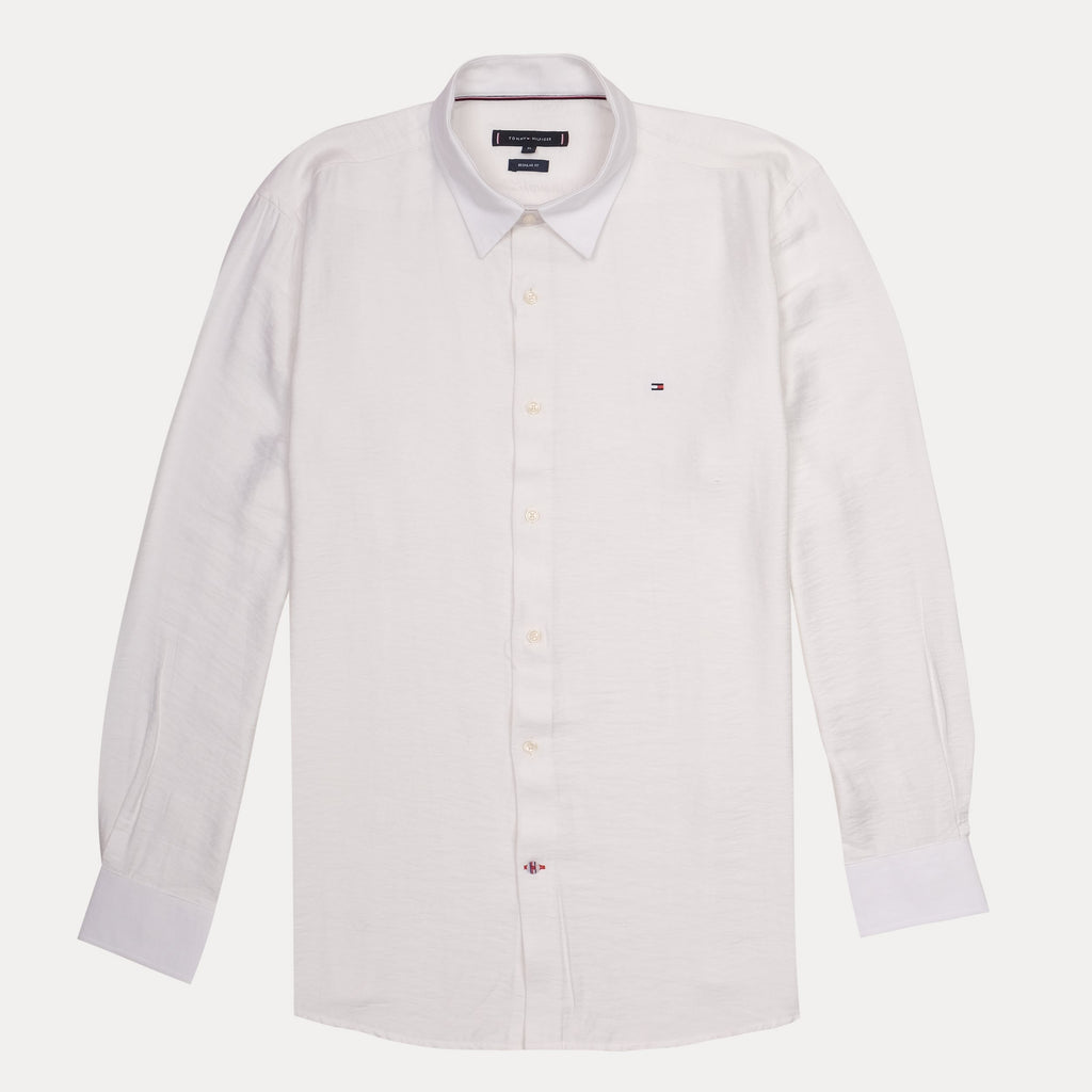 TOMMY HILFIGER Whisper Ivory Tailored Fit Long Sleeve Dress Shirt