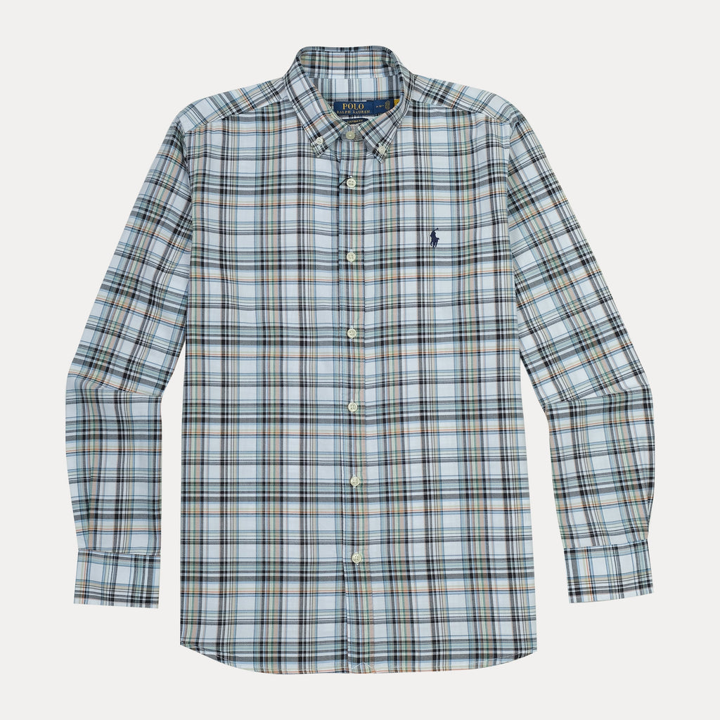 POLO RALPH LAUREN Tranquil Teal Tailored Fit Long Sleeve Plaid Shirt