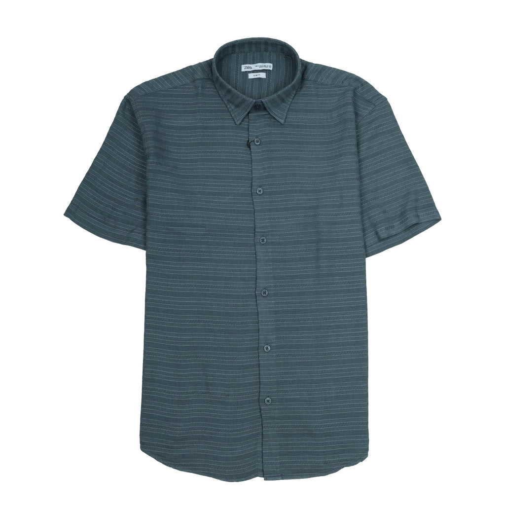ZARA Mystic Ash Slim Fit Short Sleeve Textured Shirt