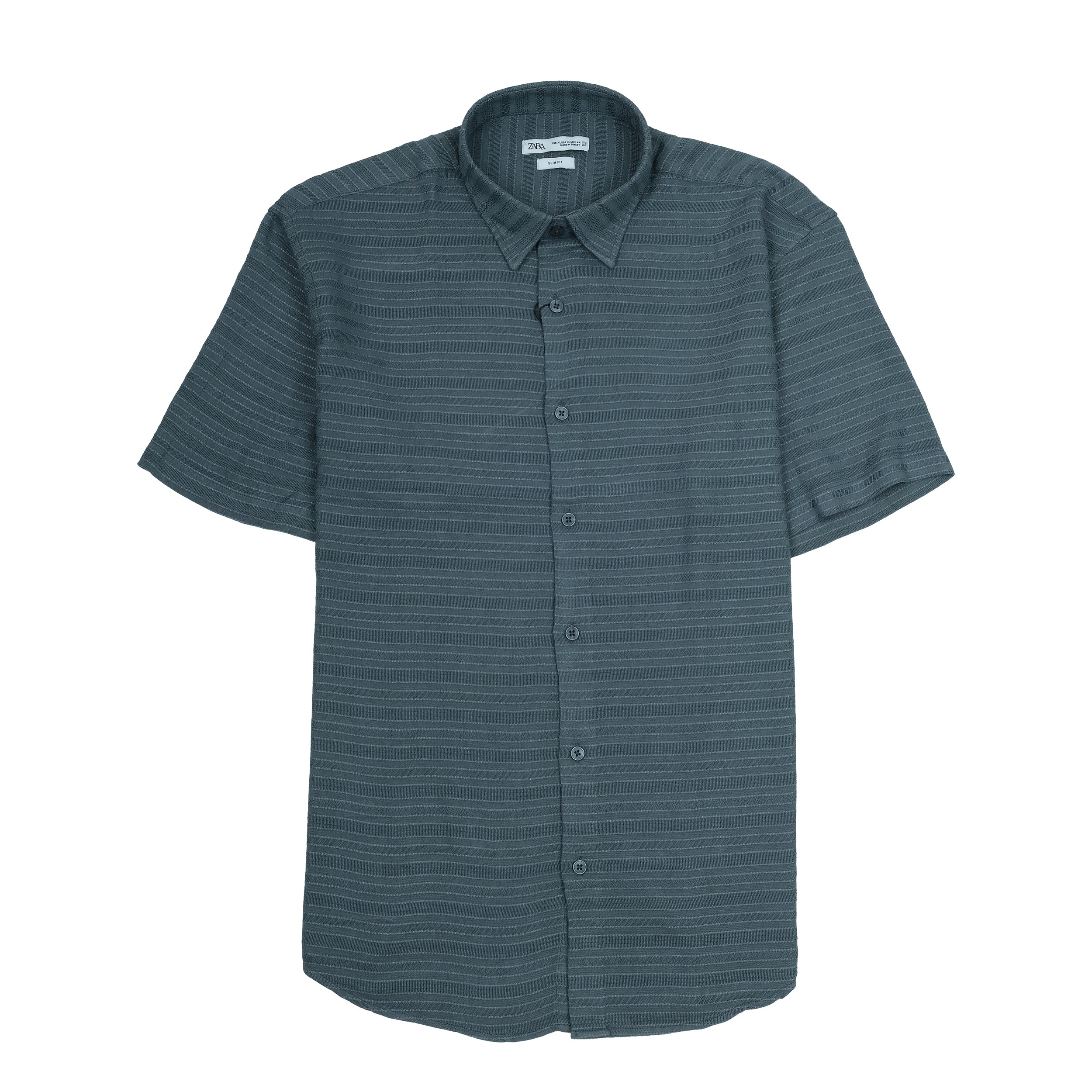 ZARA Mystic Ash Slim Fit Short Sleeve Textured Shirt