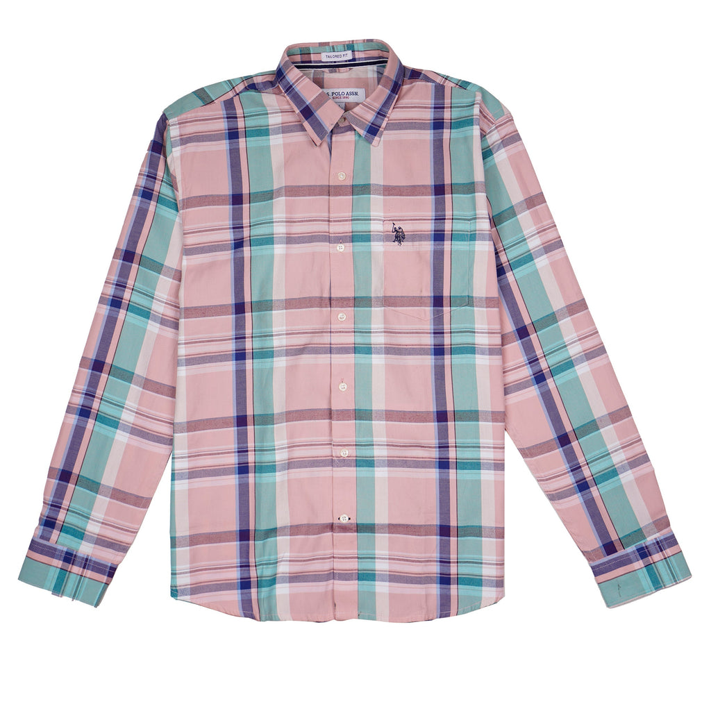 U.S. POLO ASSN. Prismatic Teal Tailored Fit Long Sleeve Check Shirt