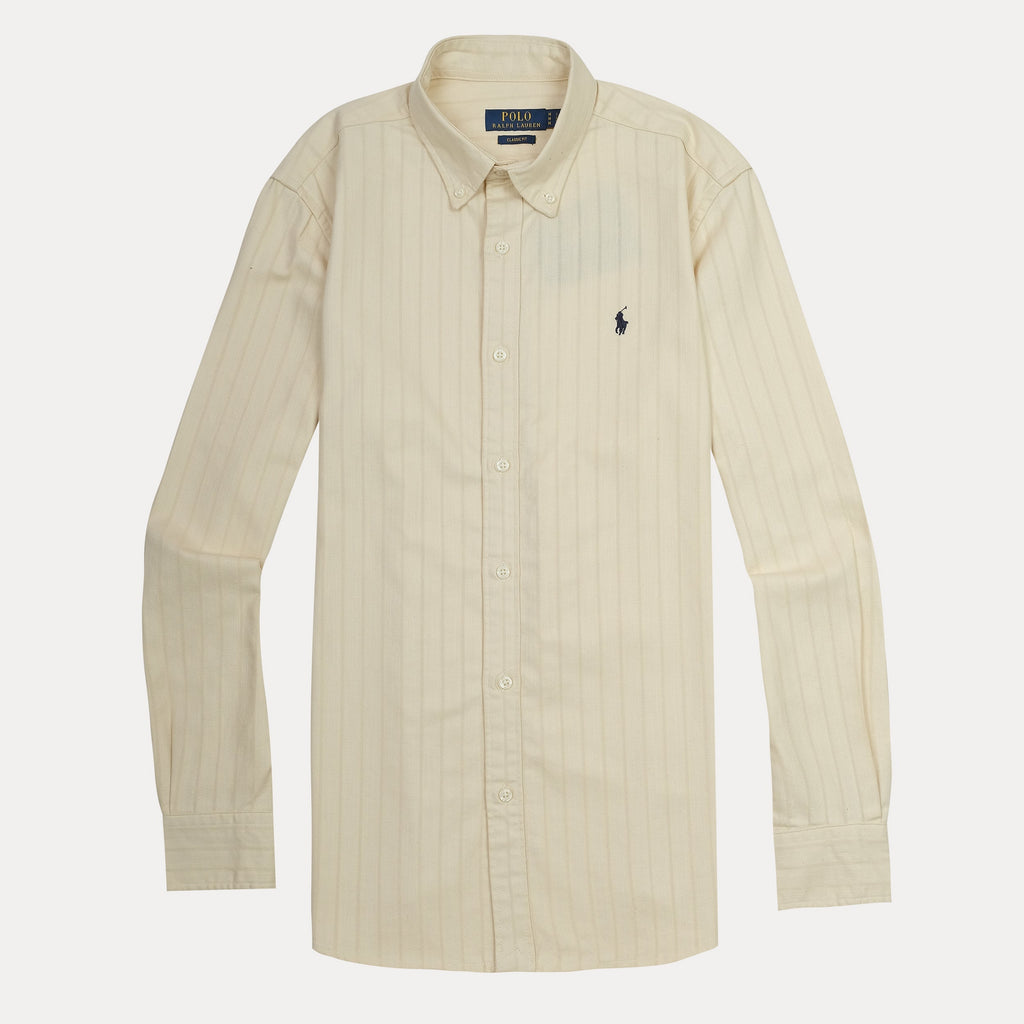 POLO RALPH LAUREN Silken Biscotti Tailored Fit Long Sleeve Striped Shirt