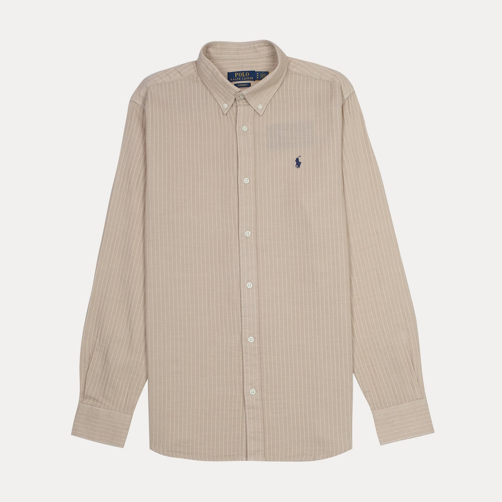 POLO RALPH LAUREN Sandy Taupe Tailored Fit Long Sleeve Striped Button-Down Shirt