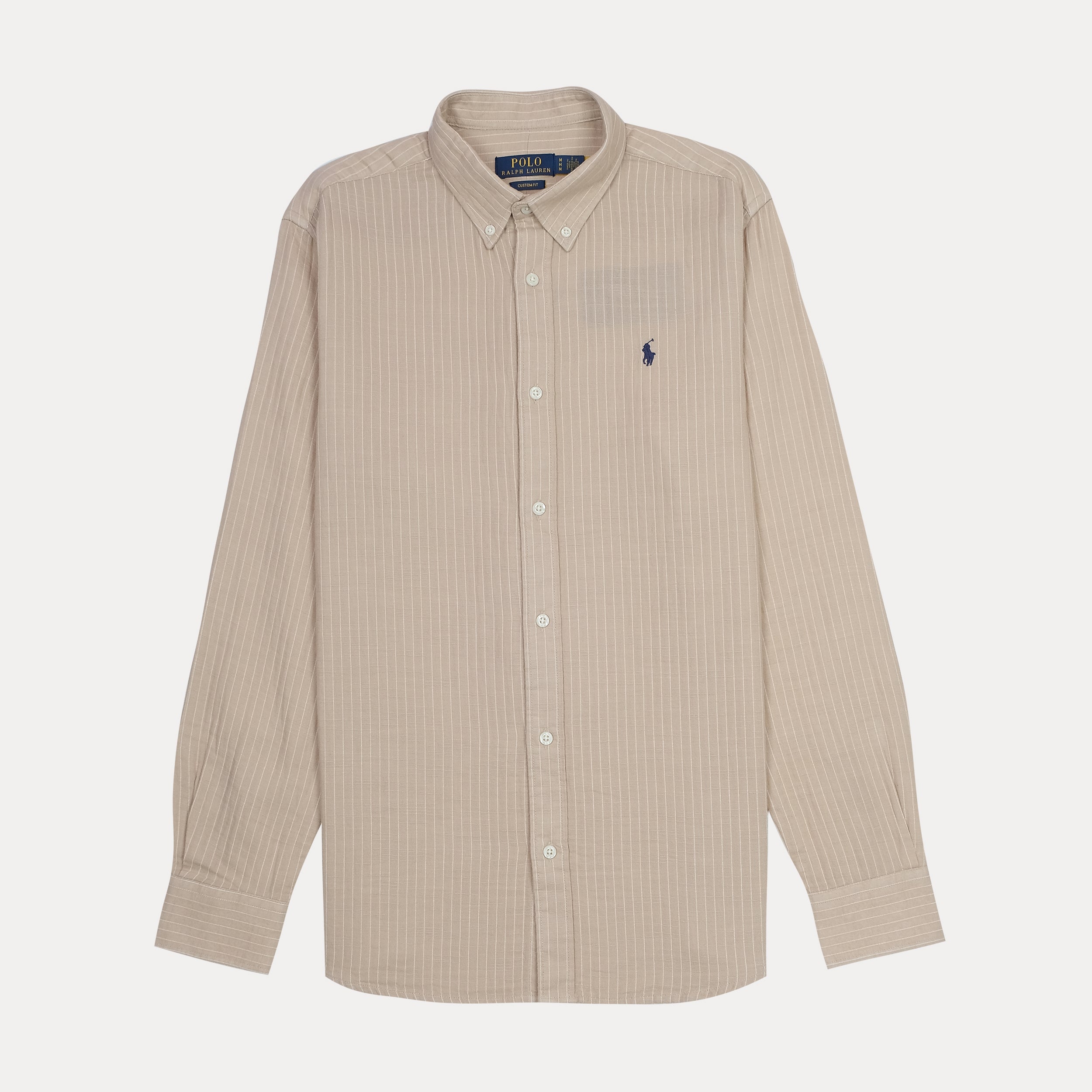 POLO RALPH LAUREN Sandy Taupe Tailored Fit Long Sleeve Striped Button-Down Shirt