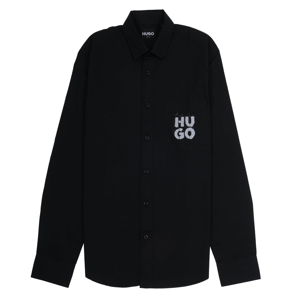 HUGO Starlit Onyx Slim Fit Long Sleeve Floral Graphic Shirt