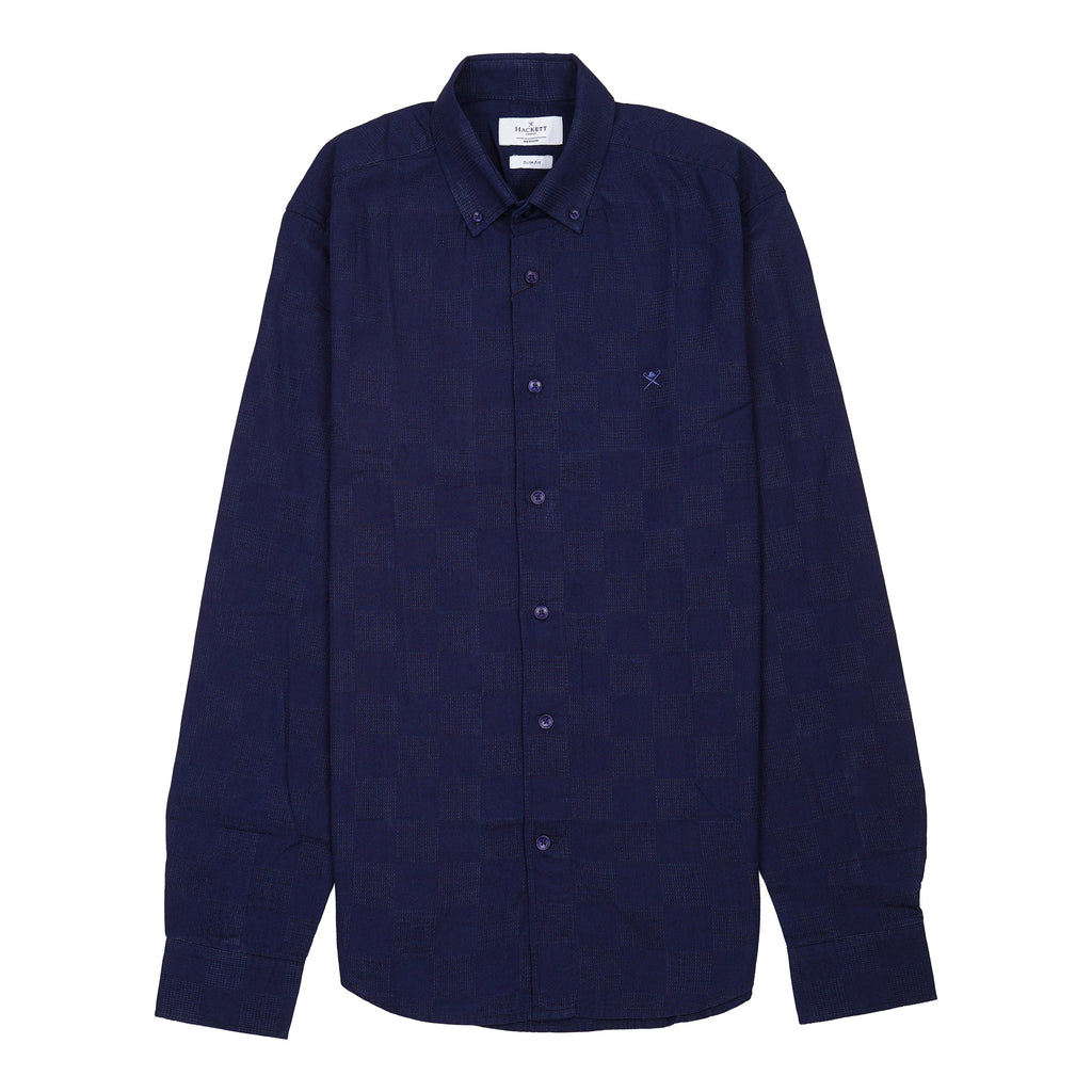 HACKETT Midnight Sapphire Tailored Fit Long Sleeve Textured Check Shirt