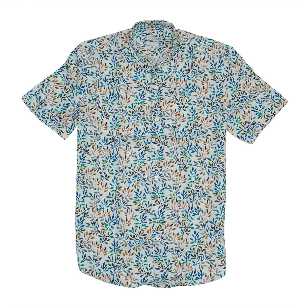 ZARA Serene Sky Floral Print Short Sleeve Shirt