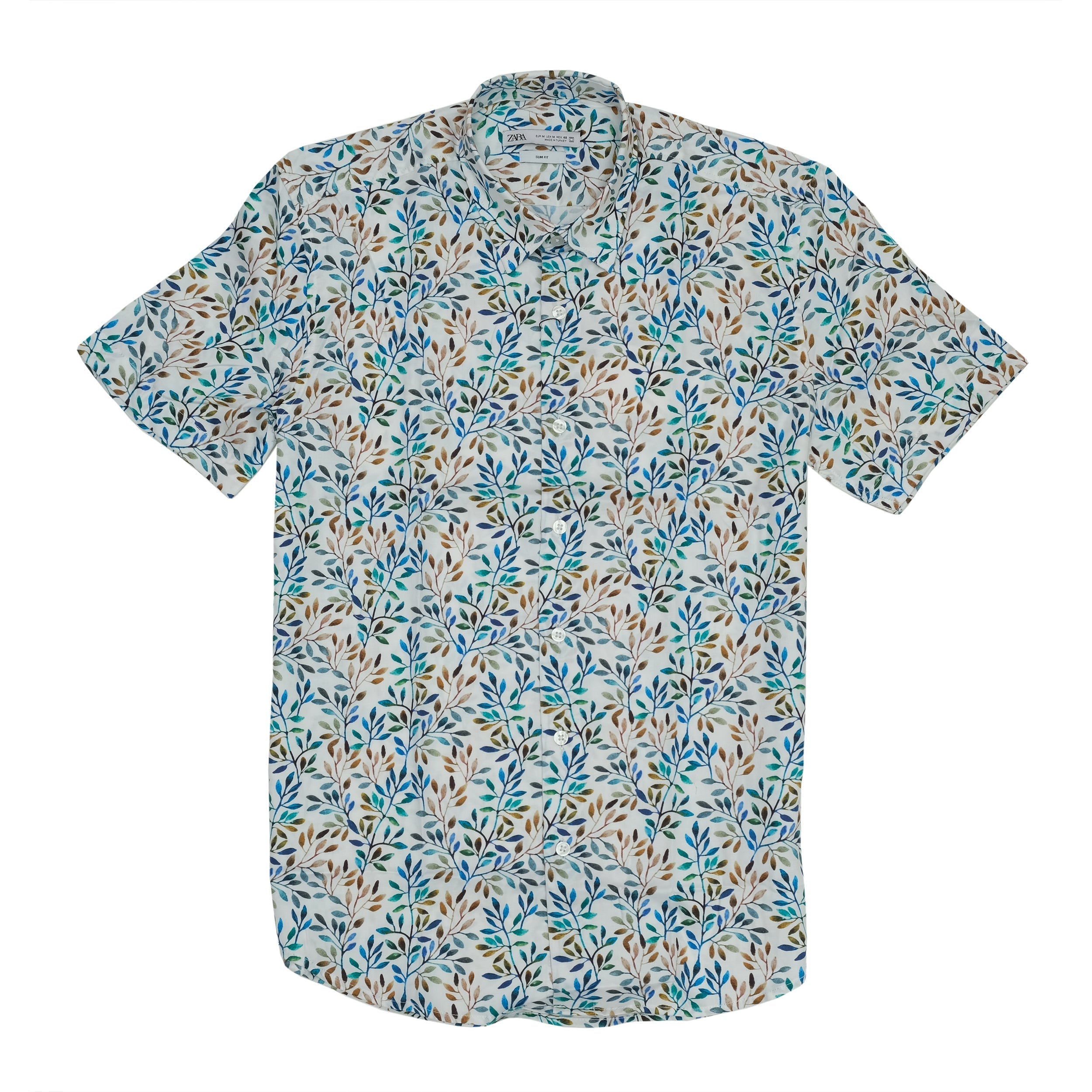 ZARA Serene Sky Floral Print Short Sleeve Shirt