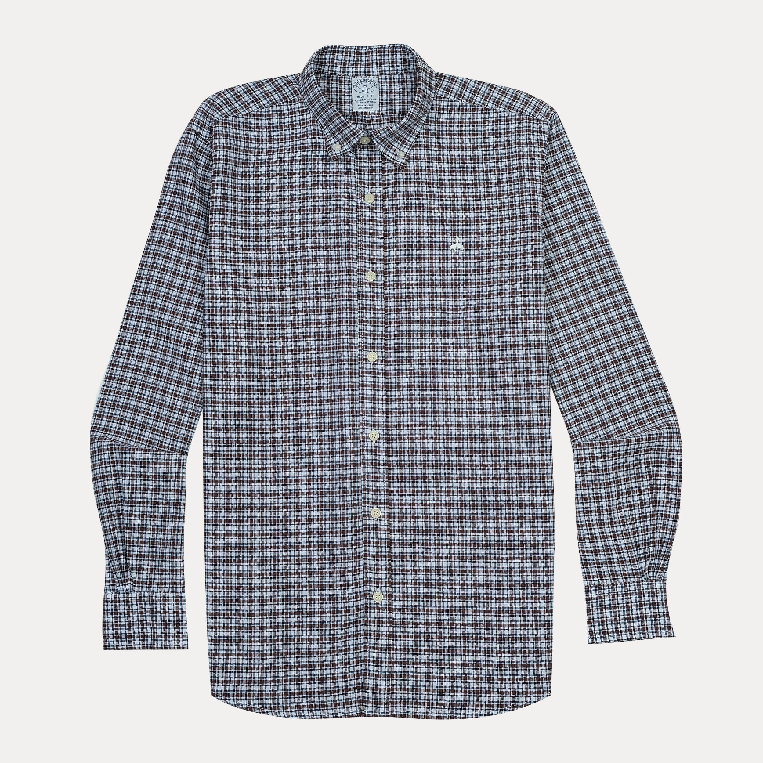 BROOKS BROTHERS Warm Chestnut Check Regent Fit Long Sleeve Button-Down Shirt