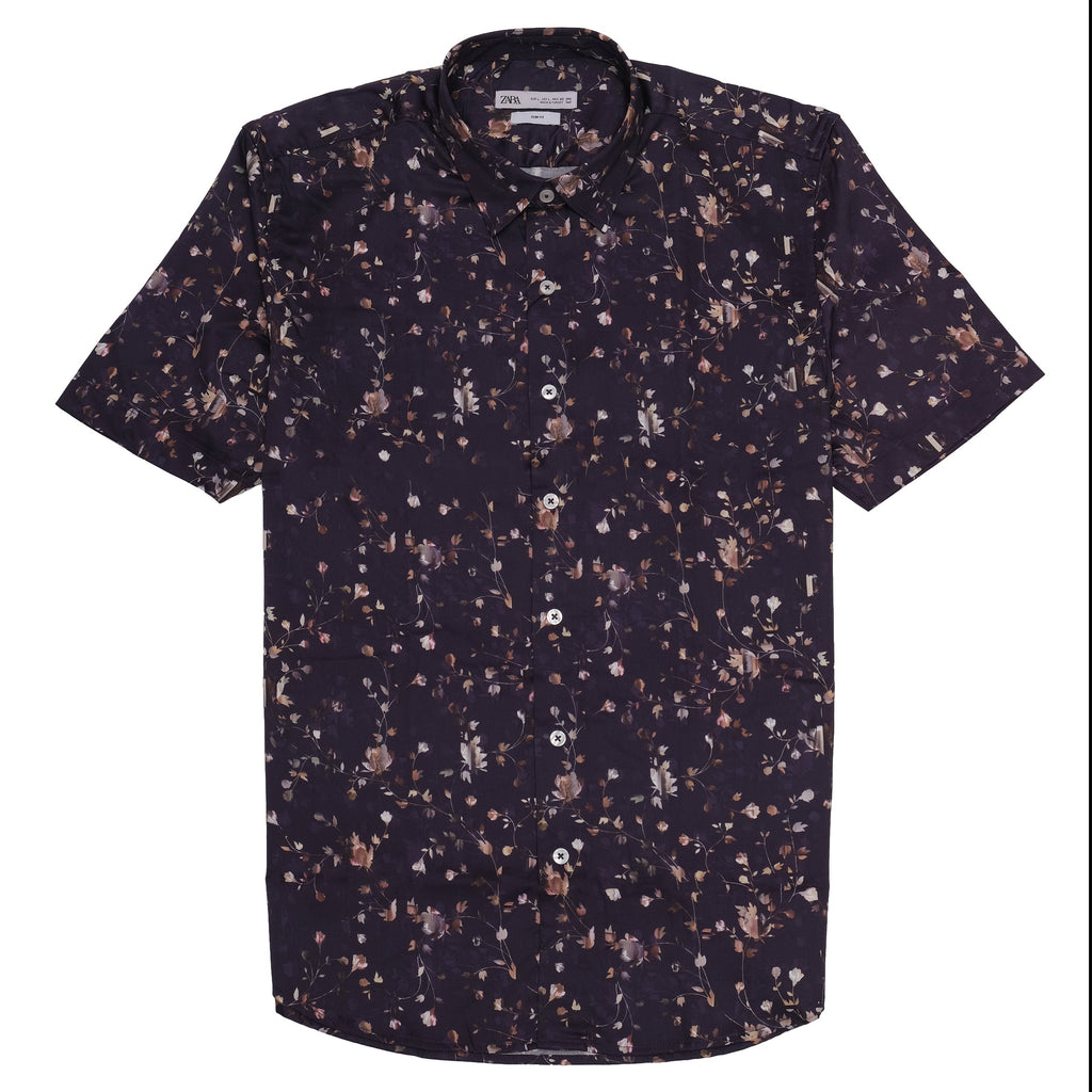 ZARA Midnight Blossom Slim Fit Short Sleeve Casual Shirt