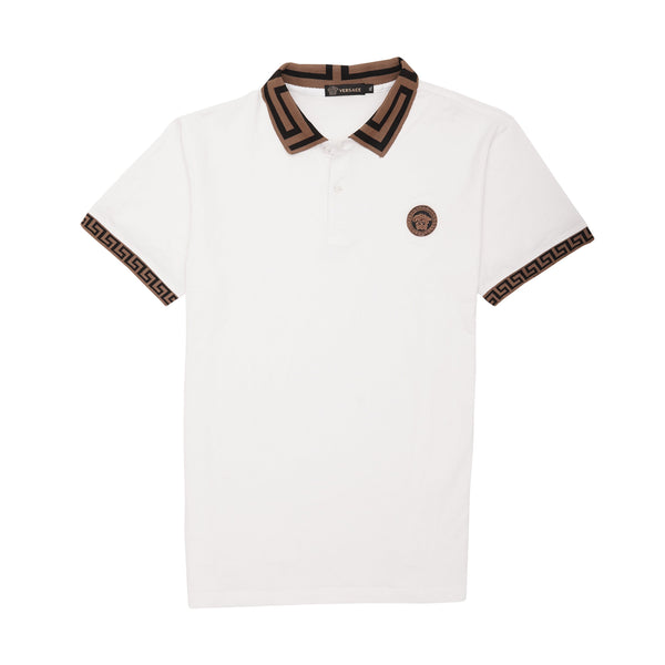 VERSACE Ivory Luxe Medusa Trim Slim Fit Polo Shirt
