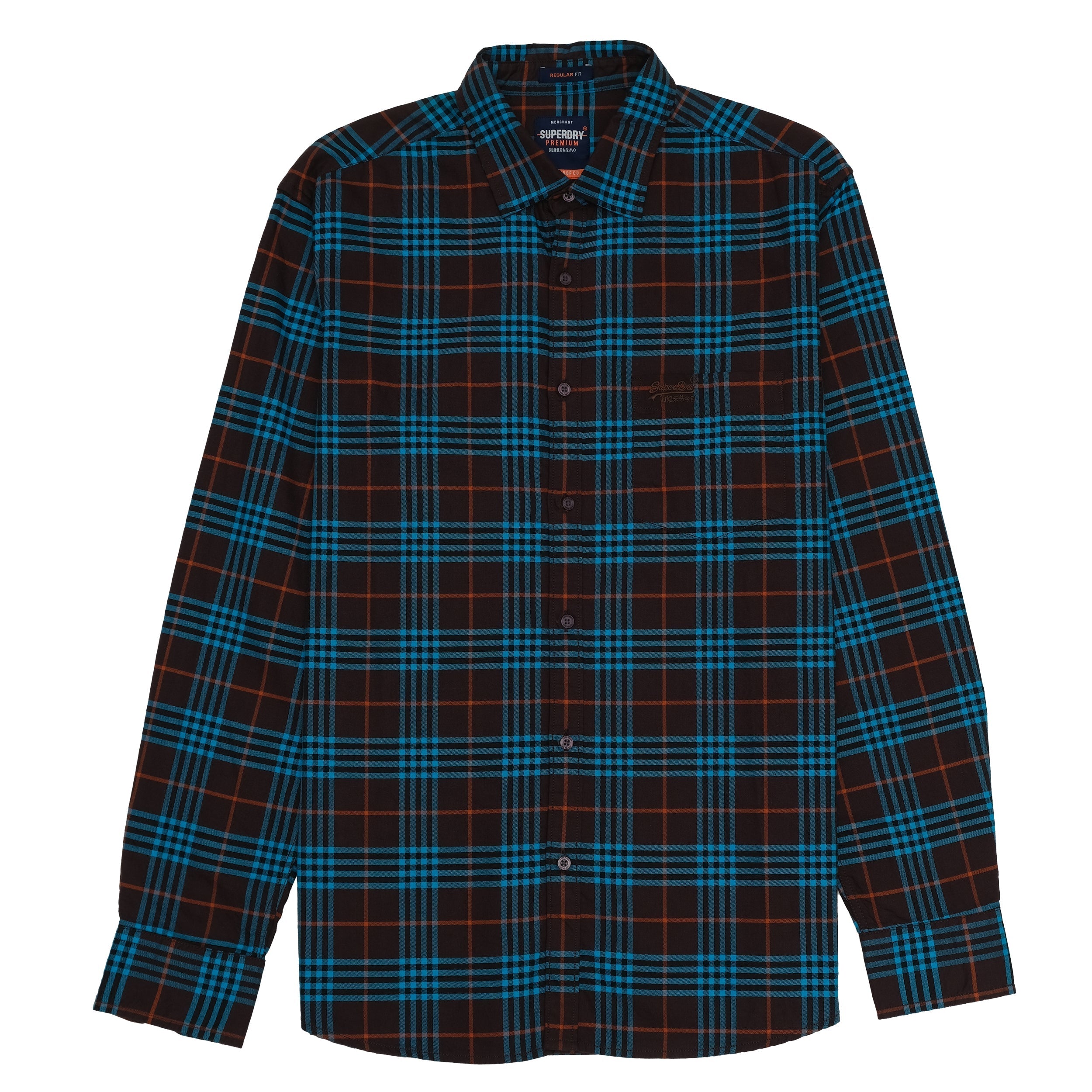 SUPERDRY Rustic Cedar and Azure Check Slim Fit Long Sleeve Shirt