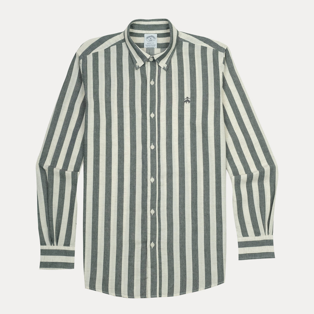 BROOKS BROTHERS Whispering Fern Tailored Fit Long Sleeve Linen Shirt