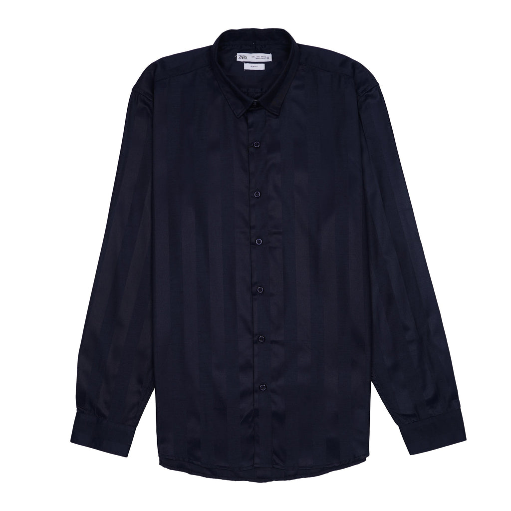 ZARA Lucent Cobalt Echo Tailored Fit Long Sleeve Satin Shirt