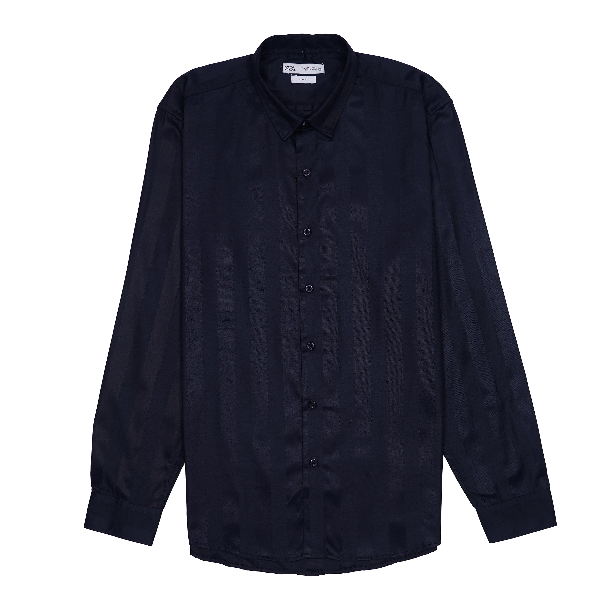 ZARA Lucent Cobalt Echo Tailored Fit Long Sleeve Satin Shirt